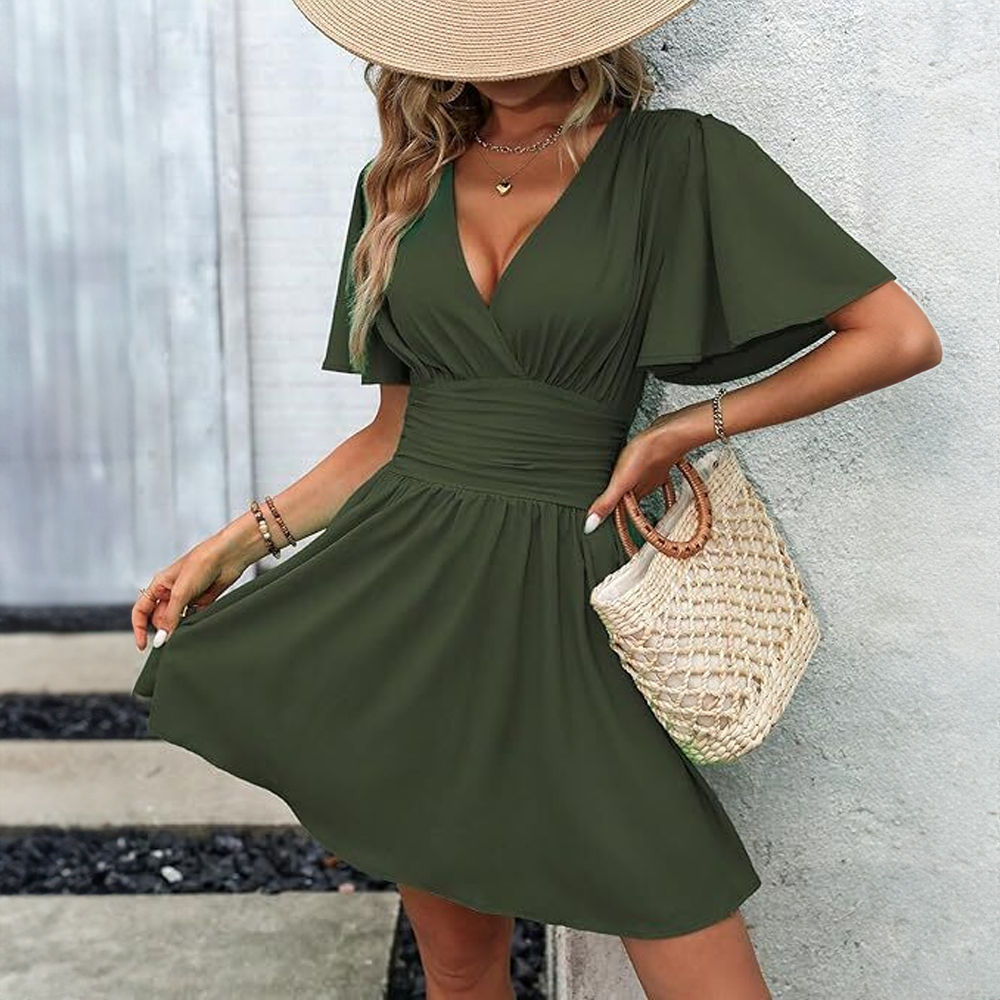 Vestido de verano verde Lola con escote en V para mujer