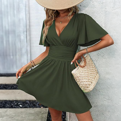 Vestido de verano verde Lola con escote en V para mujer