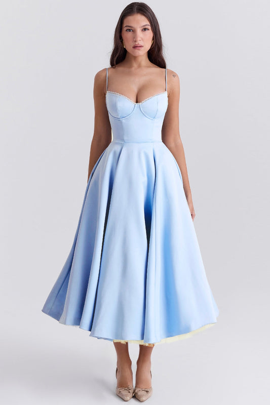 Vestido midi de tul Cindy con falda vaporosa y diseño romántico femenino