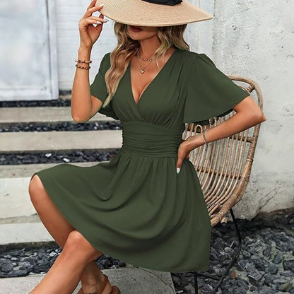 Vestido de verano verde Lola con escote en V para mujer