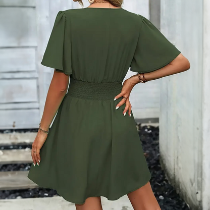 Vestido de verano verde Lola con escote en V para mujer
