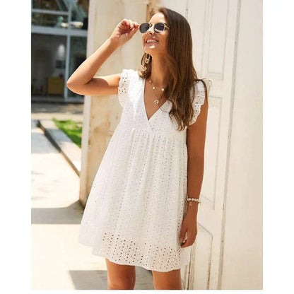 Kanten vestido blanco Ibiza Emily con detalles de encaje elegante