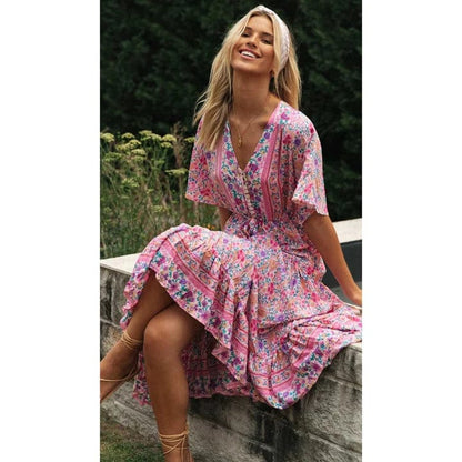 Vestido largo estilo Ibiza rústico Juul con patrón floral para verano