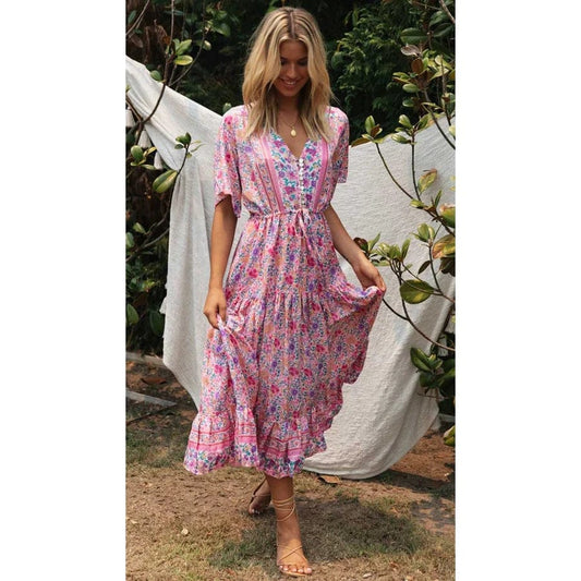 Vestido largo estilo Ibiza rústico Juul con patrón floral para verano