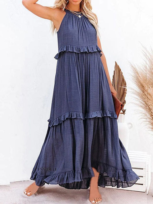 Vestido maxi marino Anna con corte holgado para verano