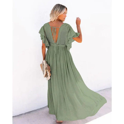 Maxi vestido verde estilo Ibiza boho-chic para mujer, perfecto para la playa