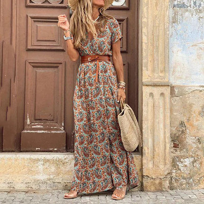 Vestido maxi bohemio con cinturón para mujer, estilo Ibiza chic