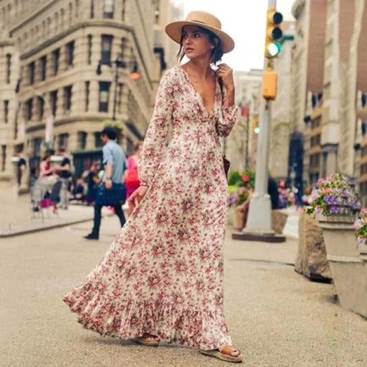 Maxi vestido estilo Ibiza con encaje para mujer, elegante y versátil