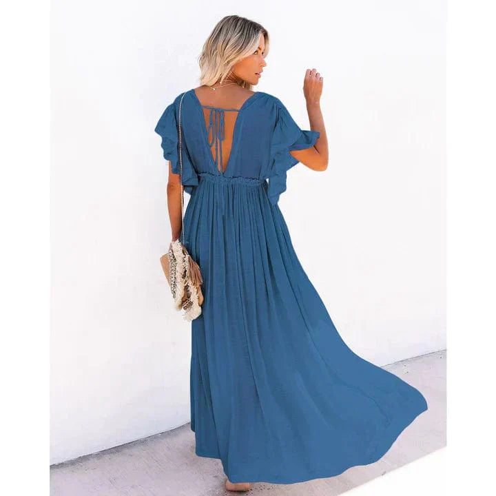 Maxi vestido marino azul de Ibiza Anouk con encaje y volantes para verano