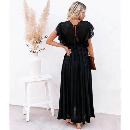 Maxi vestido negro Ibiza Feline con diseño elegante y larga longitud