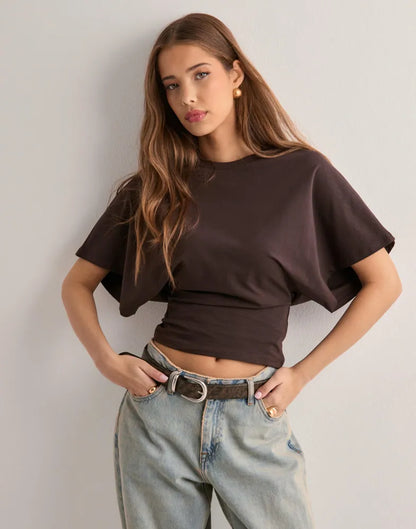 Cropped t-shirt Maja para mujer con mangas amplias y ajuste moderno