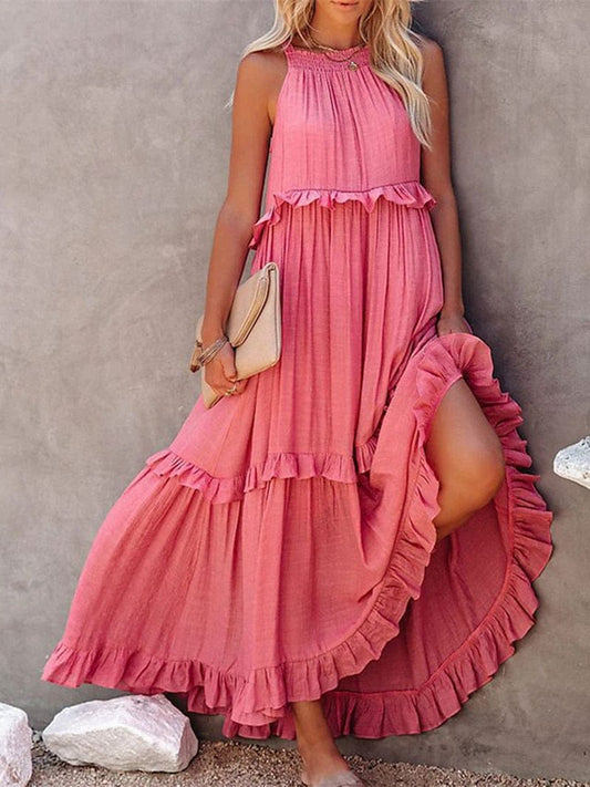 Vestido maxi rosa suelto Lara con corte holgado y elegante para verano