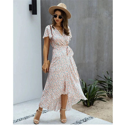 Vestido largo rosa de Ibiza con estampado vibrante para mujer, cómodo y elegante
