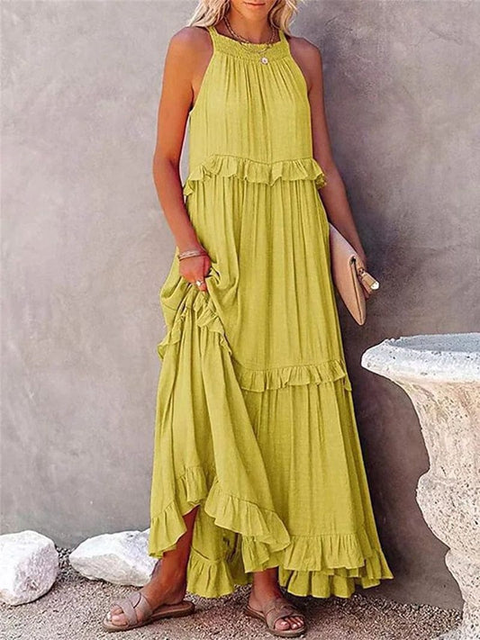 Vestido maxi suelto amarillo de verano para mujer, estilo alegre Meave