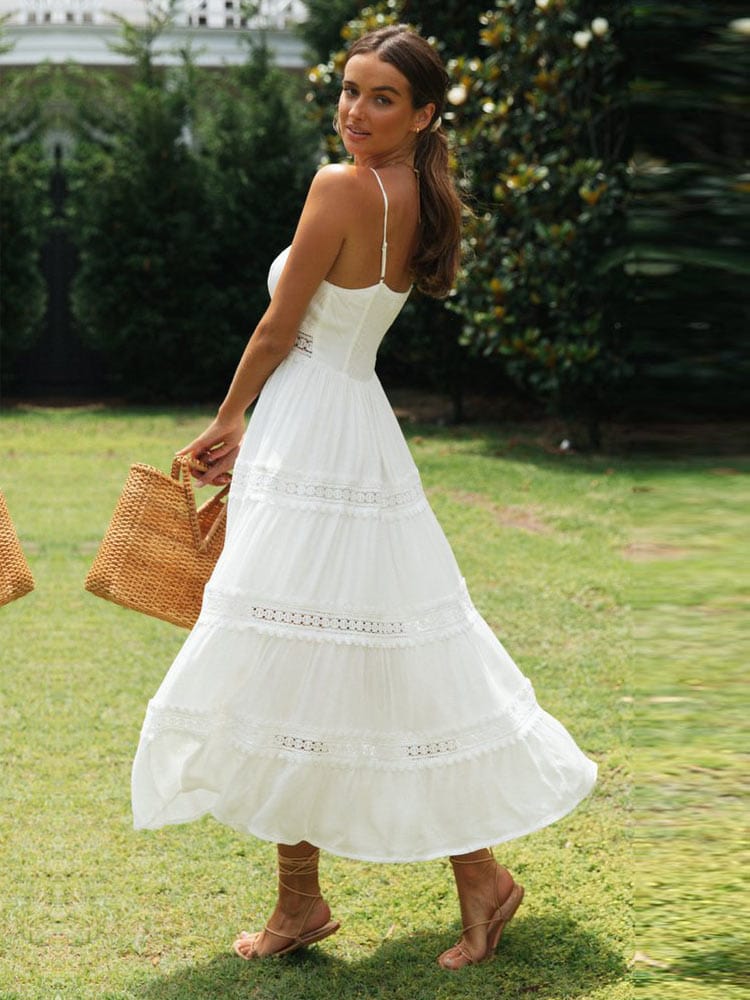 Vestido maxi blanco de playa con tirantes de espagueti para mujer, fresco y elegante