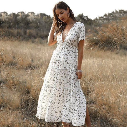 Vestido largo blanco Tess con estampado elegante para verano