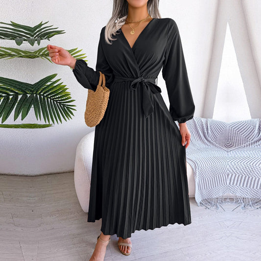 Maxi vestido negro Amy con escote en V y estilo Boho festivo